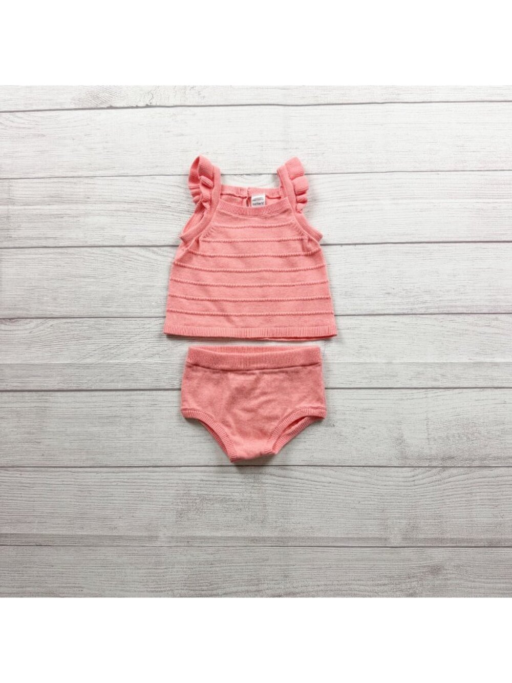 Carter's Baby Girls 2-Piece Pink Top Bloomer Set Striped Ruffle Detail 3-6 Month